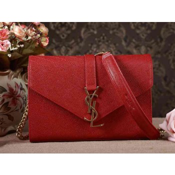 Yves Saint Laurent Small Monogramme Satchel Red Grain Textured Matelasse Leather