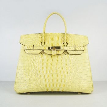 Hermes Birkin 35cm Crocodile head Veins Handbags yellow golden