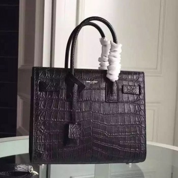 Yves Saint Laurent Baby Sac De Jour Croc Embossed Black Bag