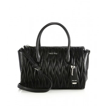 Miu Miu Matelasse Leather Zip Satchel Black