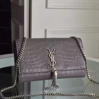 Yves Saint Laurent Medium Monogram Tassel Satchel In Grey Crocodile Leather