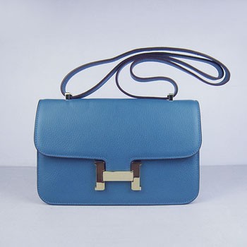 Hermes calf Leather Message Bag H020 blue golden