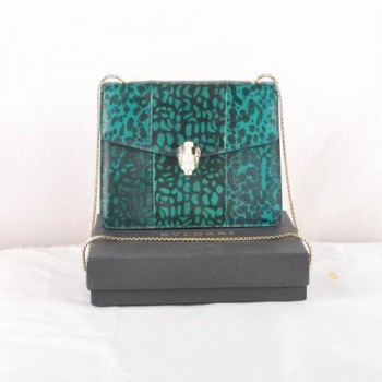 Bvlgari Serpenti Snake Veins Leather Shoulder Bag Green 605