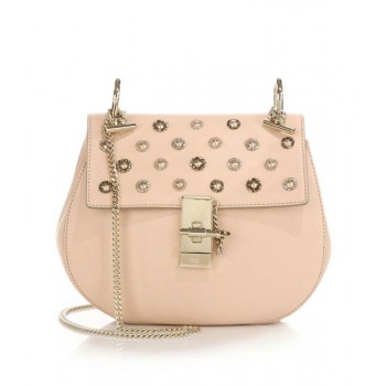 Chloe Drew Small Embellished Leather Crossbody Bag Pink