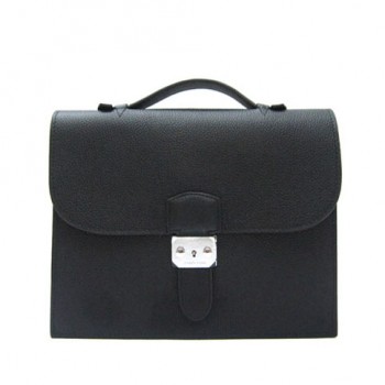 Hermes Briefcases H1048 Unisex Cow Leather Black