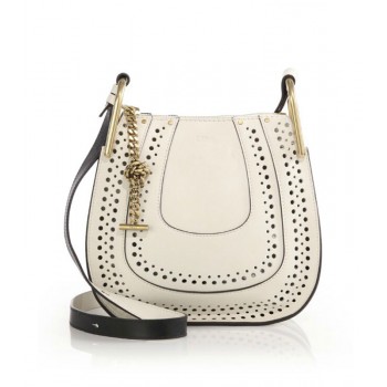 Chloe Hayley Small Perforated Leather Crossbody Bag White