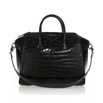 Givenchy Antigona Medium Crocodile Satchel Black