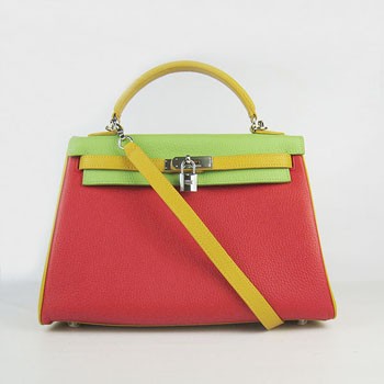 Hermes Kelly 32cm Togo red/green/yellow silver