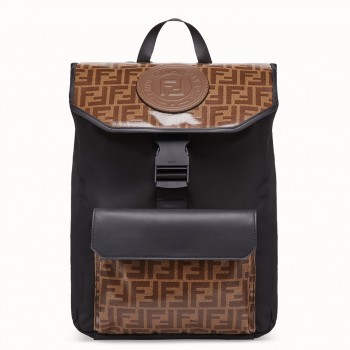 Fendi Nylon Backpack With Glazed Fabric With FF Motif