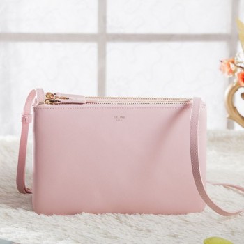 Celine Small Trio Crossbody Bag In Pink Calfskin