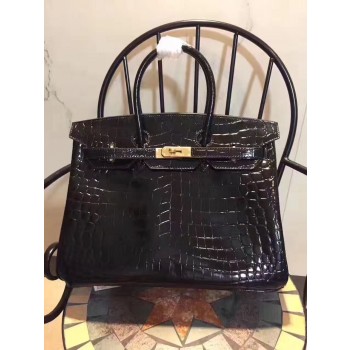 Hermes Birkin 35cm Crocodile Leather Handbag Black Gold