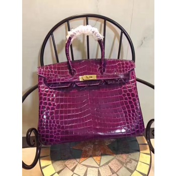 Hermes Birkin 35cm Crocodile Leather Handbag Purple Gold