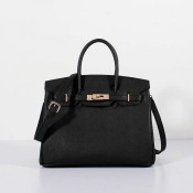 Hermes 30cm Birkin Bag Epsom Leather with Strap Black Gold