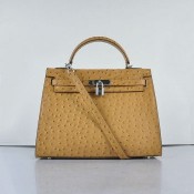 Hermes Kelly 32cm Ostrich Vein 6108 Apricot Silver
