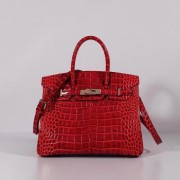 Hermes Birkin 30cm Crocodile Leather Bag With Strap Red Gold