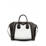 Givenchy Antigona Medium Satchel Bag w/Studs, Black/White