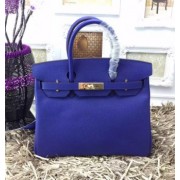 Hermes Birkin 35cm Epsom Leather Handbags Electric Blue Gold