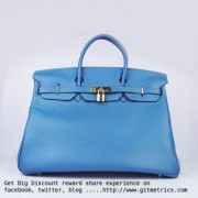 Hermes Birkin 35CM Togo Leather Handbags 6099 blue golden