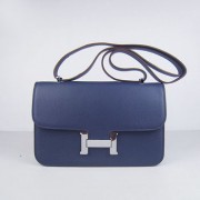 Hermes calf Leather Message Bag H020 dark blue silver