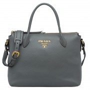 Prada Grey Calf Leather Top Handle Bag