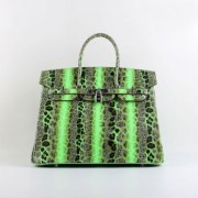 Hermes Birkin 35cm Snake Pattern Leather Handbags Light Green Silver