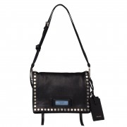 Prada Etiquette Bag In Black Calfskin With Metal Stud Trim