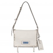 Prada Etiquette Bag In White Calfskin With Metal Stud Trim