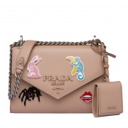 Prada Nude  Monochrome Flap Bag With Metal Appliques