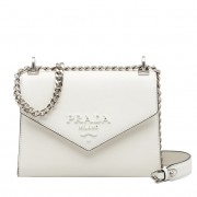 Prada Monochrome Flap Bag In White Saffiano Leather