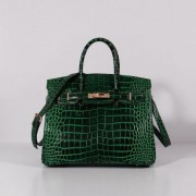 Hermes Birkin 30cm Crocodile Leather Bag With Strap Green Gold