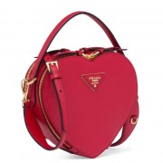 Prada Odette Heart Bag In Red Saffiano Leather