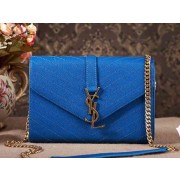 Yves Saint Laurent Small Monogramme Satchel Blue Grain Textured Matelasse Leather