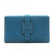 Hermes Wallet H1125 Wallet Cow Leather Blue