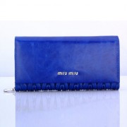 Miu Miu Matelasse Original Bright Leather Bi-Fold Wallets 1862 Blue