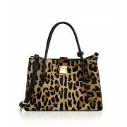 Miu Miu Madras Leopard-Print Calf Hair Satchel Beige