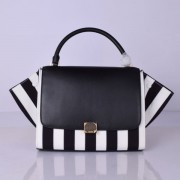 Celine Large Trapeze Leather Bag Black White Stripe