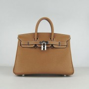 Hermes Birkin 25cm Handbag 6068 light coffee silver