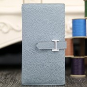 Hermes Bearn Gusset Wallet In Blue Lin Leather