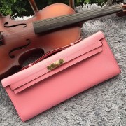 Hermes Pink Handcrafted Kelly Cut Clutch