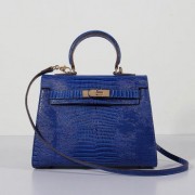 Hermes Kelly 28cm Lizard Leather Bag Electric Blue Gold