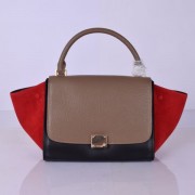 Celine Medium Trapeze Khaki Black Red Suede Bag