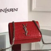 Yves Saint Laurent Small Monogram Satchel Bag In Red Crocodile Leather
