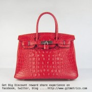 Hermes Birkin 30cm Crocodile head vein Handbags red silver