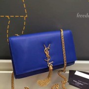 Yves Saint Laurent Medium Monogramme Tassel Bag In Blue Calfskin