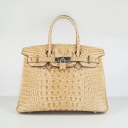 Hermes Birkin 35cm Crocodile head Veins Handbags earth yellow silver