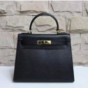 Hermes Kelly 28cm Epsom Leather Handbag Black Gold