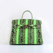 Hermes Birkin 35cm Snake Pattern Leather Handbags Light Green Gold