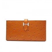Hermes Wallet H1114 Wallet Ostrich Skin Orange