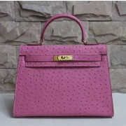 Hermes Kelly 32cm Ostrich Vein Handbag Pink Golden
