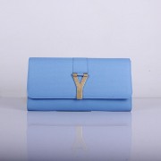 Yves Saint Laurent Lady Genuine Leather Purse Light Blue 39321